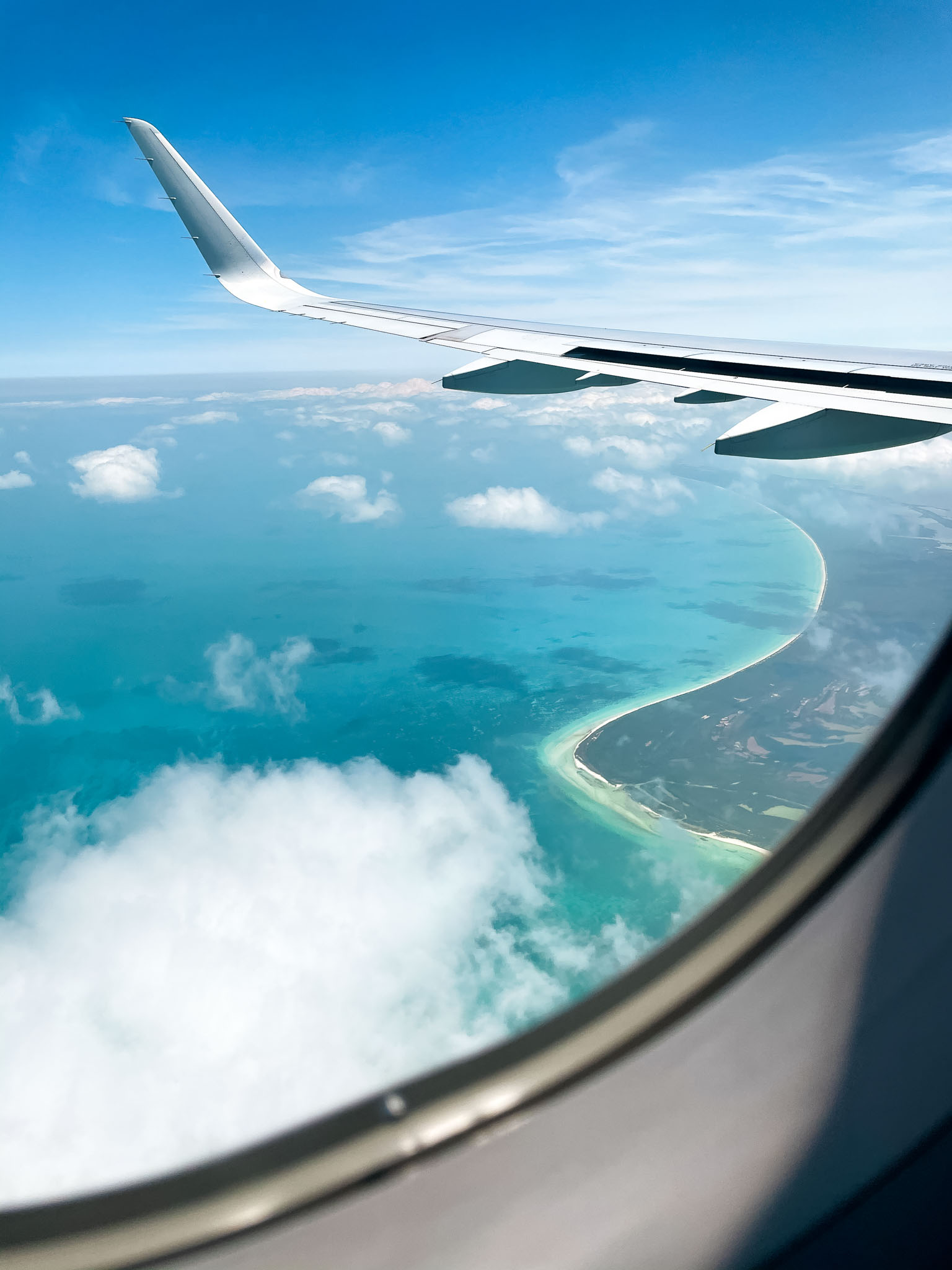 Affordable international destination - Aerial view of Cancun beaches from the plane