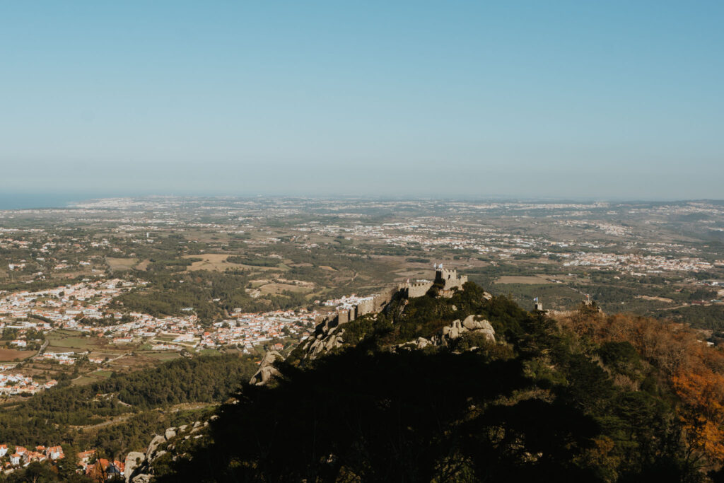 Panoramic view of Sintra, Portugal with The Castle of the Moors in the background