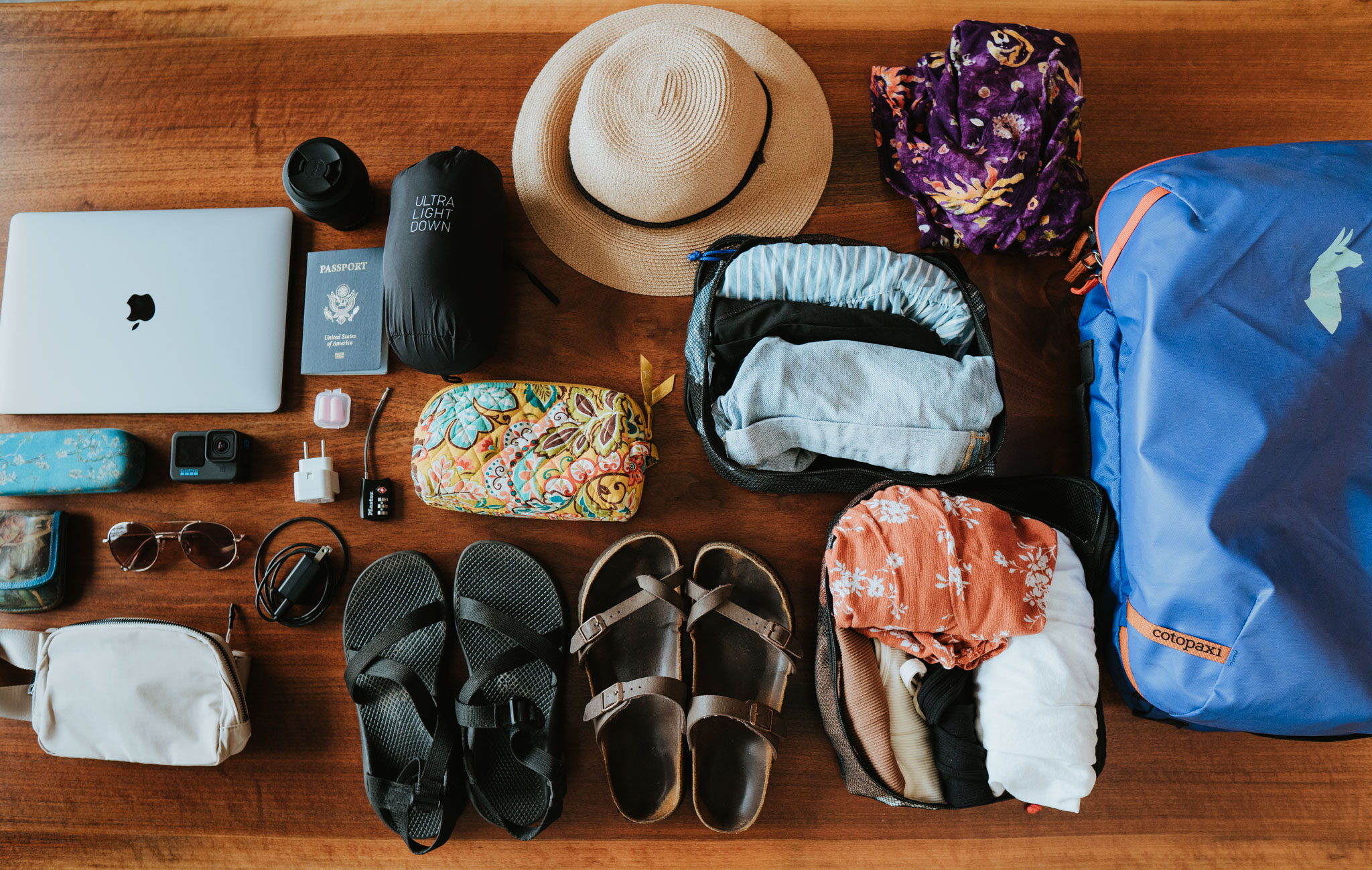 Travel Gear Flatlay Travel Essentials Arranged in Flatlay - Carry-on only
