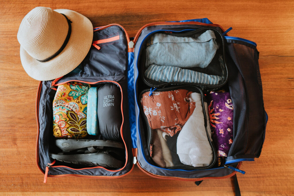 Carry-on luggage packed efficiently for light travel