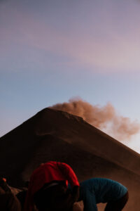 the summit of Fuego Volcano, a close-up view of the volcanic crater