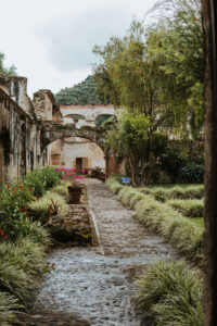 Lush foliage surrounding the Santa Clara ruins in Antigua, Guatemala