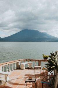 volcano view over terrace at Lake Atitlan