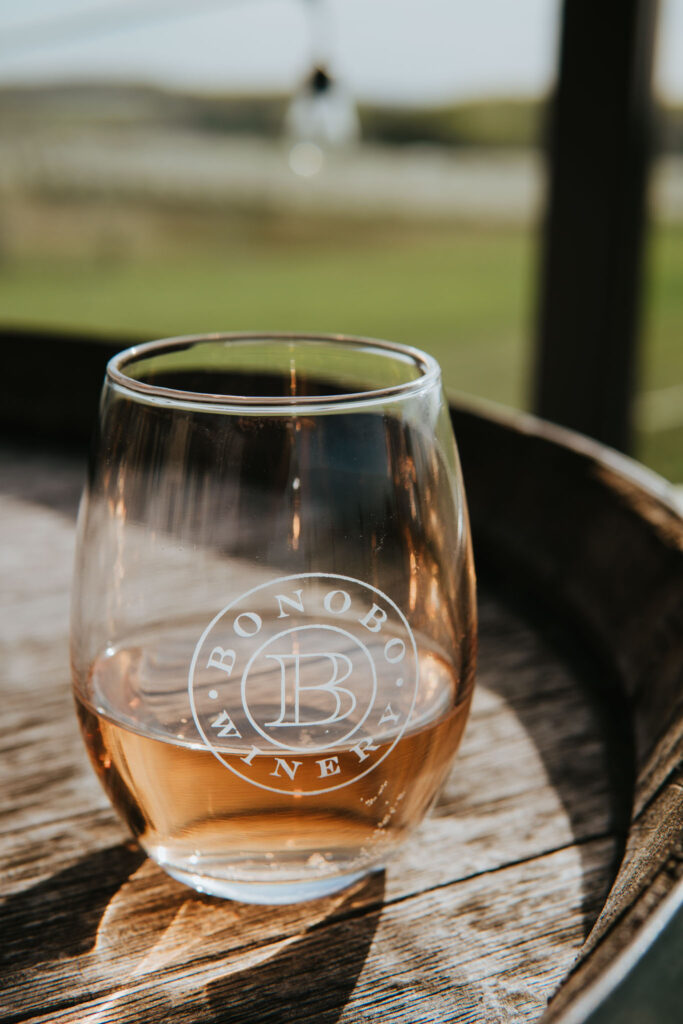 Bonobo Winery close up on half full wine glass