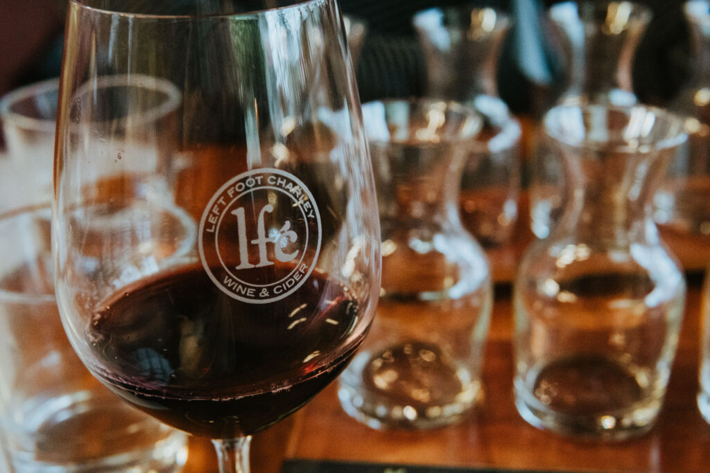 Left Foot Charley Winery Close up of wine glass