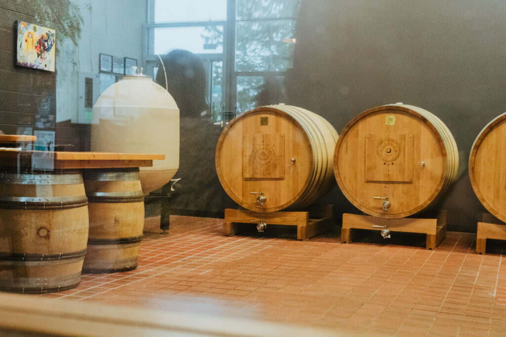 Left Foot Charley view of wine barrels